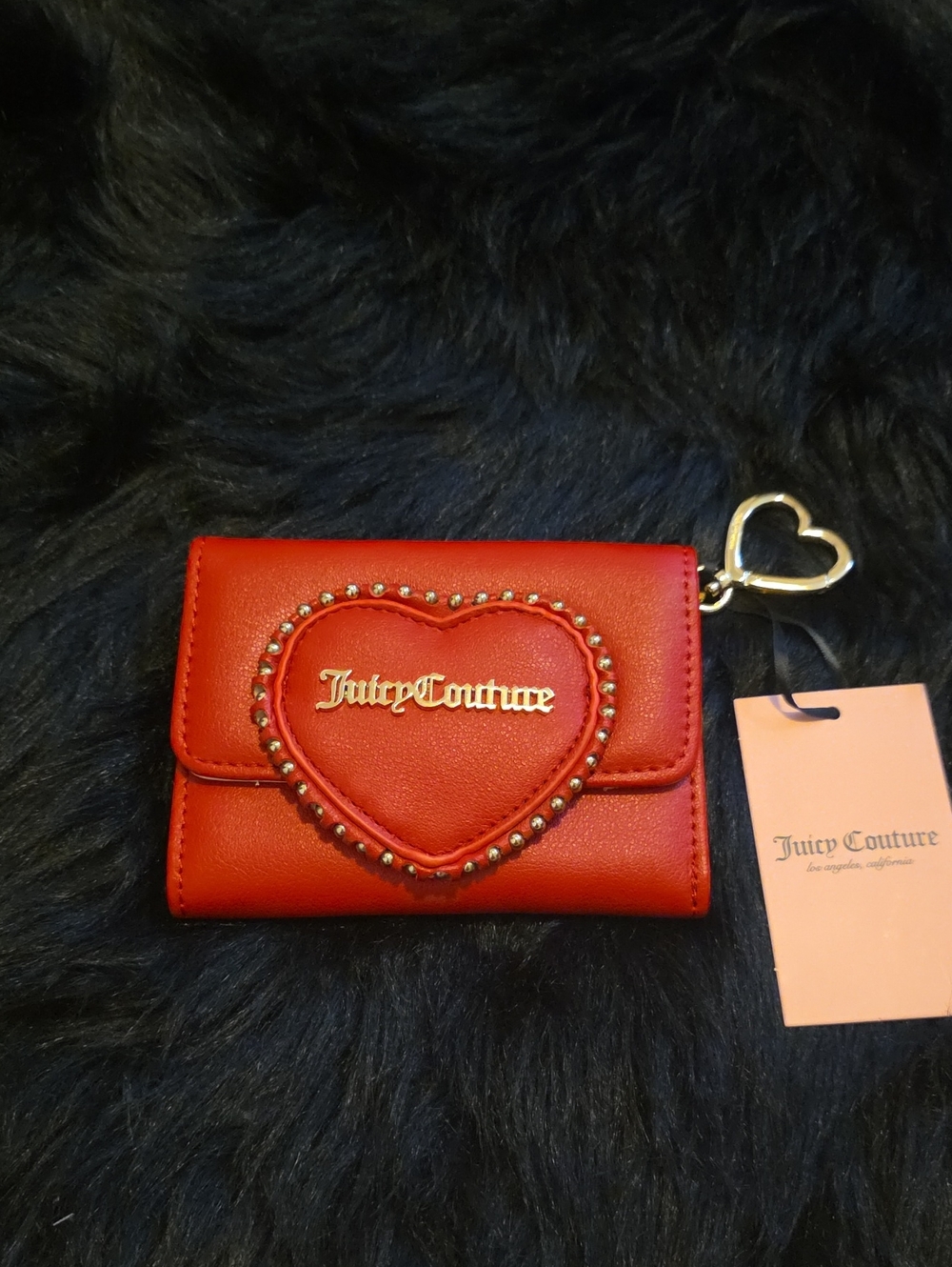Juicy Couture Red Heart Studded Card Wallet with Gold Accent